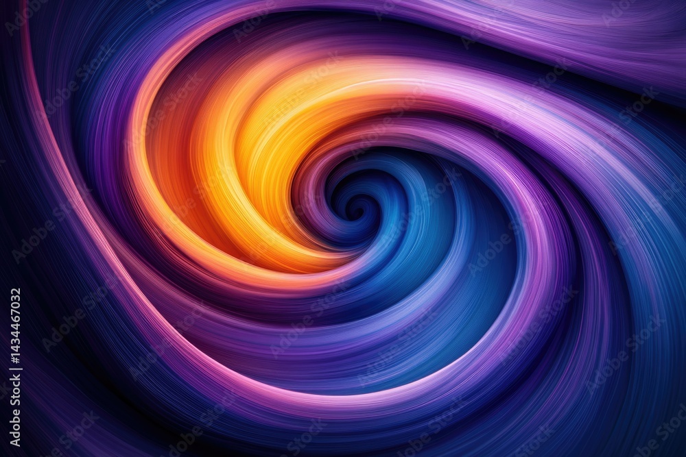 Poster abstract swirling vortex of vibrant colors, a mesmerizing blend of orange, purple, and blue hues cre