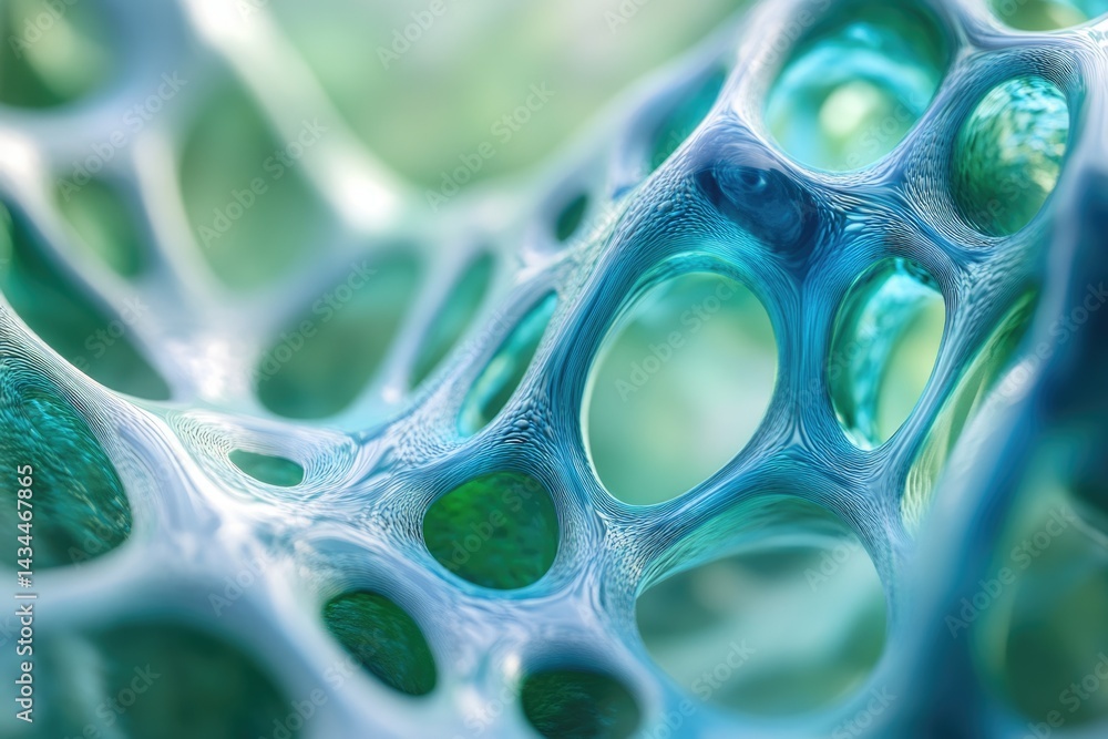 Aufkleber abstract image of a turquoise, porous, organic-looking structure with a network of interconnected ca