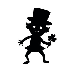 black vector silhouette leprechaun white background
