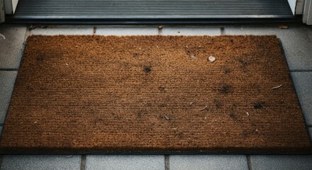 Coir doormat on stone tiles at entranceway