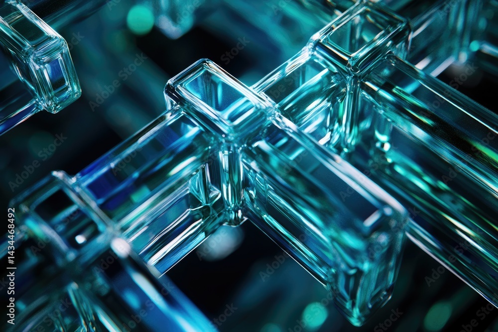 Poster Abstract close-up of intersecting turquoise glass structures, creating a complex and mesmerizing pattern.