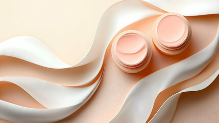 Peach and Beige Cosmetic Bottles on a Textured Background