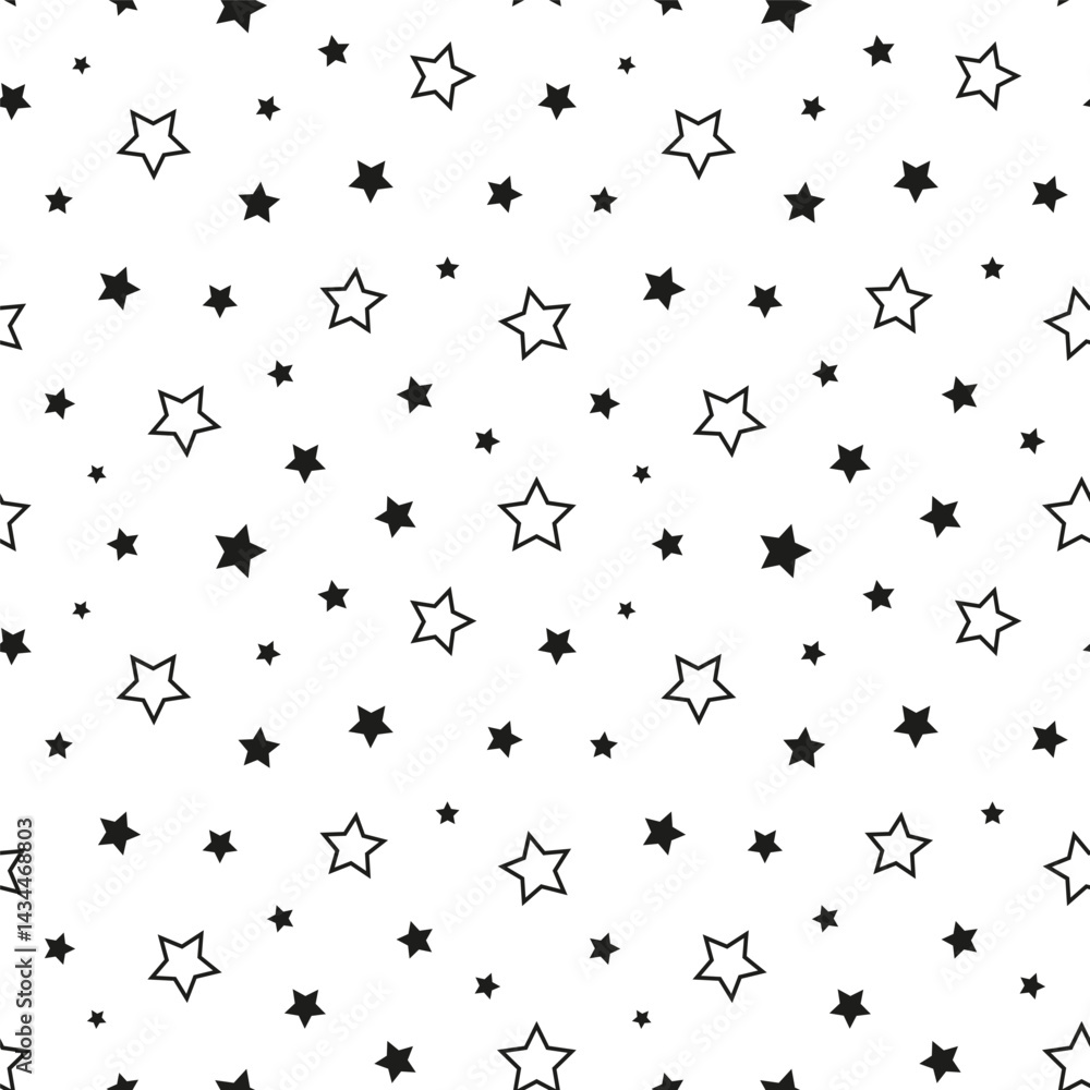 Poster star seamless pattern. repeating black stars isolated on white background. repeated simple prints fo