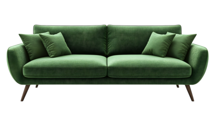 Green modern sofa furniture set with clean lines and cushions isolated on white background