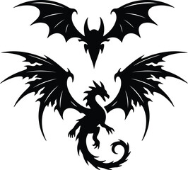 Dragon Wing Silhouette Set | Fantasy Vector Collection Mythical Dragon Wings | Black Silhouette Illustration Pack