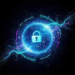 Obraz premium Quantum Encryption Sphere Spinning Code High Security Isolated on White