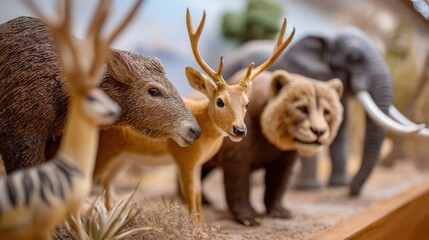 Obraz premium Diorama showcasing various extinct animal species in a museum