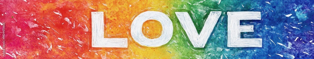 Poster a rainbow-colored background with the word 