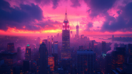 Fototapeta premium Colorful City Skyline Sunset