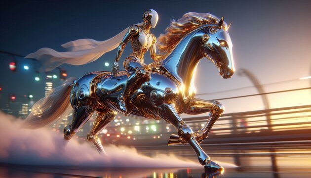 An Android riding a robotic horse  Ai