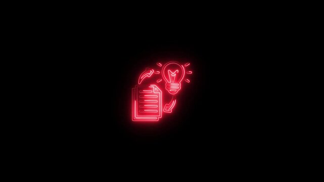 glowing neon implementation icon animation black background. 4K Video motion graphic animation.