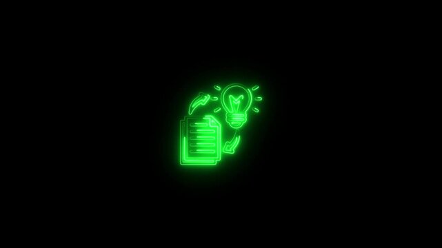 glowing neon implementation icon animation black background. 4K Video motion graphic animation.
