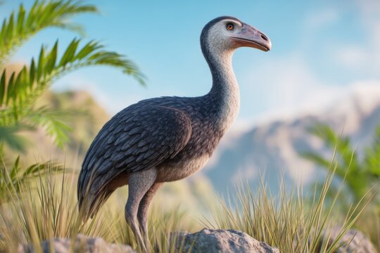 Gastornis gigantea enjoying prehistoric landscape during cretaceous period