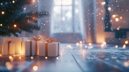 Magical Christmas Morning: Gifts Under the Tree in a Cozy Winter Wonderland