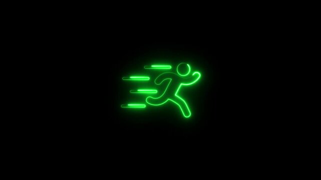 glowing neon runer- running-fast icon animation black background. 4K Video motion graphic animation.