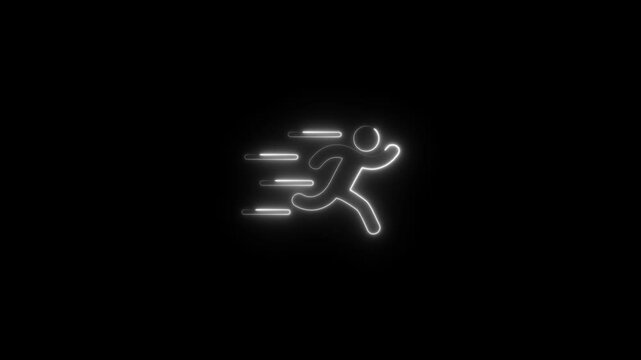 glowing neon runer- running-fast icon animation black background. 4K Video motion graphic animation.
