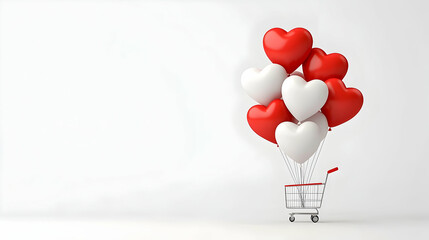 Red and White Heart Balloons in Shopping Cart Valentines Day