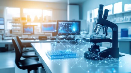 Modern Laboratory with Microscope and Digital Technology in Scientific Research Facility