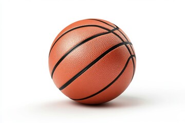 Fototapeta premium Realistic Basketball with Orange Leather Texture and Black Lines on White Background