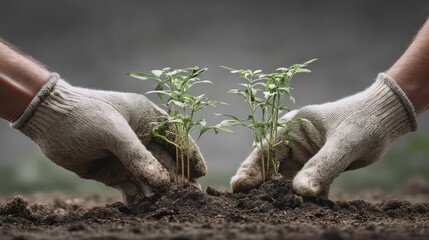 Fototapeta premium Hands Planting Young Seedlings in Fertile Soil for a Greener Future