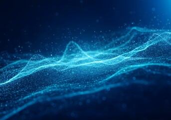 Abstract Blue Digital Waves Futuristic Glowing Particles, Data Visualization Background for Science, Technology and Innovation.