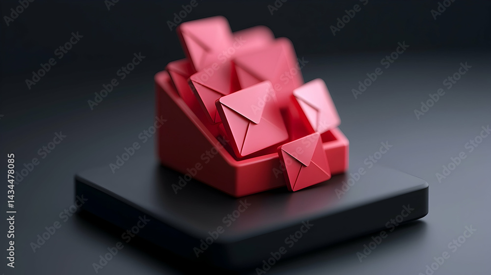 Poster red email icons in a geometric inbox