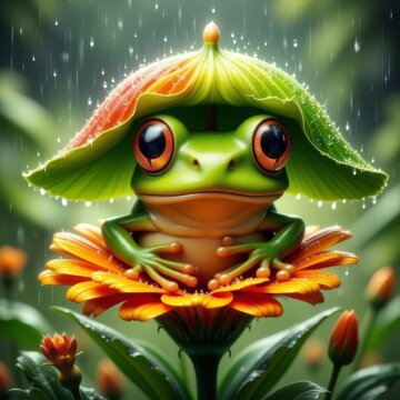 A Frog on a flower in the rain Ai