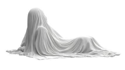 Halloween ghost in white sheet isolated on white background
