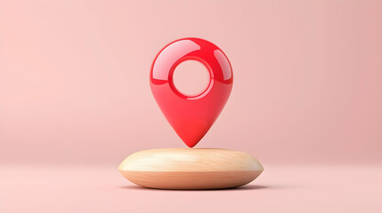 Red Location Pin Icon on Wooden Base