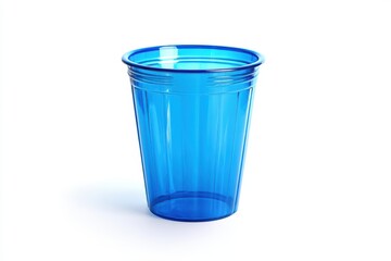 Blue Plastic Cup Transparent Disposable Cylindrical Ribbed Texture Bright Azure Solo Style