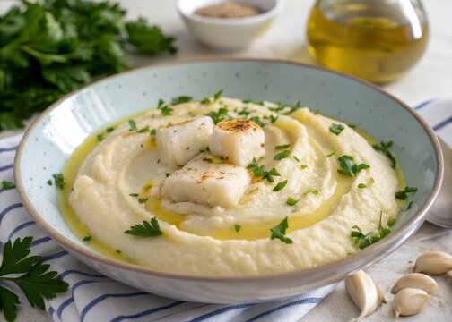 Savoring brandade de morue a creamy salt cod delight with garlic and olive oil in a cozy kitchen setting