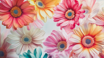 watercolor botanical Gerbera flowers texture template background.Elegant wedding invitation card background . Minimal hand painted Design for wedding or Valentine's Day