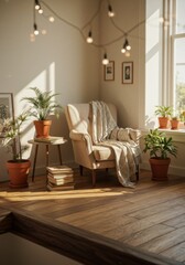 Cozy Reading Nook with Plants and Sunlight