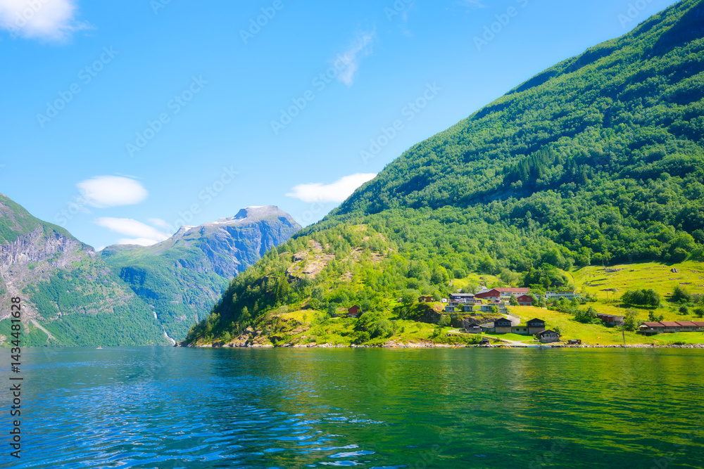 Wall mural norway. nature in fjords. high mountains and reflections on the surface of the water. scandinavia. v