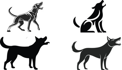 Fototapeta premium Set of Howling Dog Silhouette Icons in Various Styles