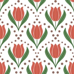 Seamless pattern with red tulips. Floral background.