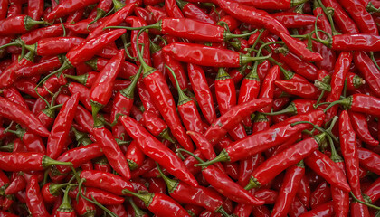 Pile of Vibrant Red Chili Peppers - Spicy Food Ingredient Background