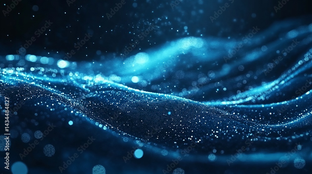 Poster abstract blue particle wave background digital art modern design elegant texture deep blue sparkle g