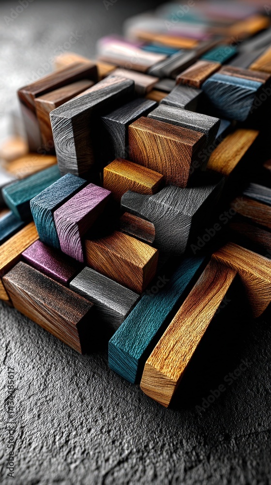 Poster abstract colorful wooden blocks pattern texture background geometric design of interlocking cubes