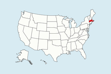 Massachusetts highlighted in USA map isolated on blue background