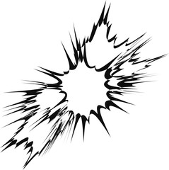 Graphic format of an explosion displaying six explosion outbreaks grouped in a symmetrical arrangement.