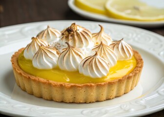 Crafting a delicate lemon tart with glossy lemon curd and toasted meringue at a cozy bakery food photography culinary delight