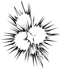 Graphic format of an explosion showing six graphic explosion outbreaks grouped together in an abstract composition.
