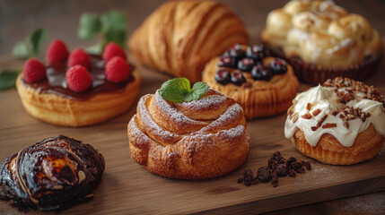 Delicious Bakery Products on Wooden Background

