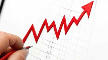 Hand drawing upward red arrow graph, growth, office