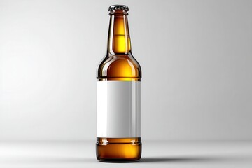 Fototapeta premium Golden Brew's Elegance: A captivating close-up of a refreshing, amber-hued beverage in an elegant glass bottle, perfectly capturing its inviting allure and refreshing essence.