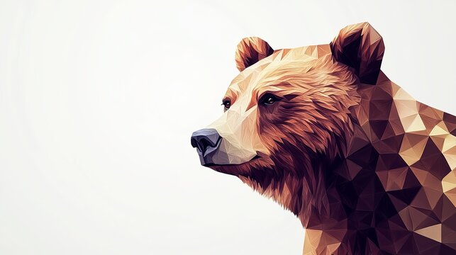 Geometric Brown Bear Low Poly Animal Portrait Illustration Design Graphic Art Image  Wildlife Nature Digital Painting Abstract Background Texture head