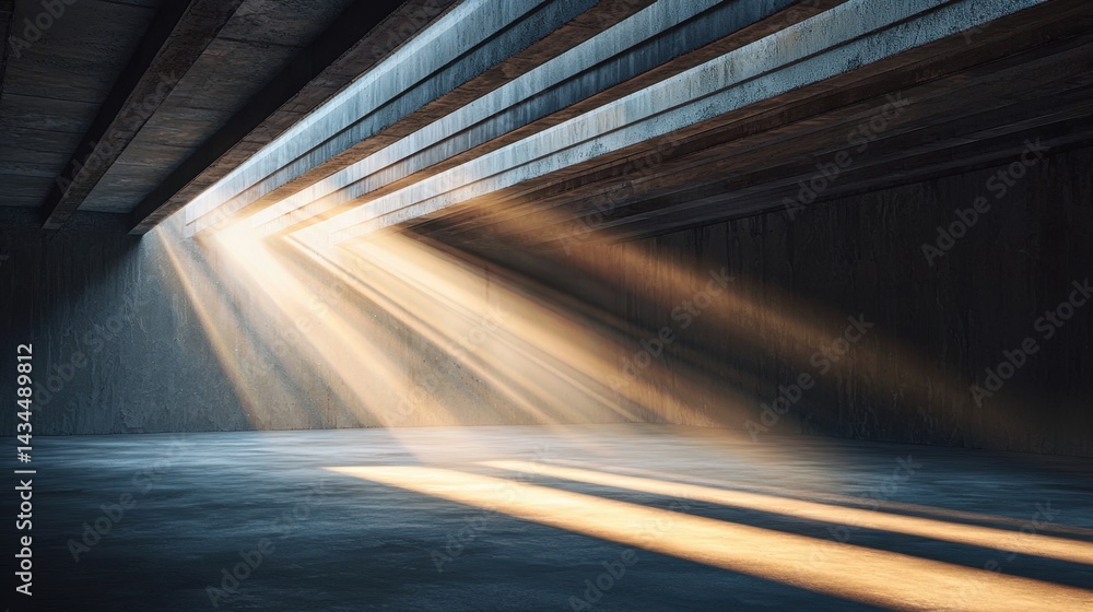 Aufkleber sunlight streams through a modern architectural space creating dramatic shadows and reflections on t