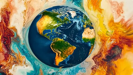 Artistic vision of the globe with swirling colorful energy representing earth