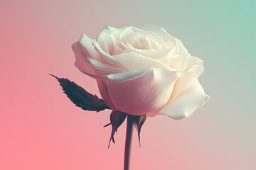 Delicate ivory rose in soft pastel gradient backdrop.